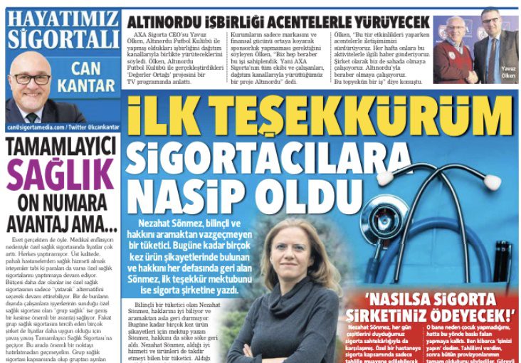 POSTA’da bu hafta İlk teşekkürüm sigortacılara nasip oldu